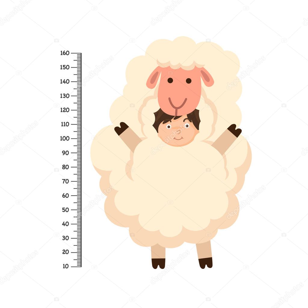 Meter wall with sheep costume .vector illustration