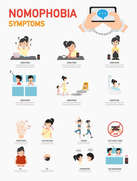 Nomophobie Symptômes Infographie Illustration Vectorielle — Image vectorielle