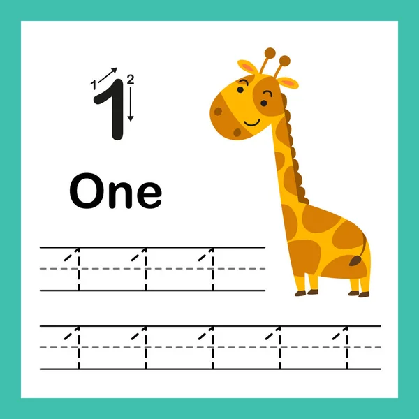 Connecting Dot Printable Numbers Exercise Lovely Cartoon Preschool Kindergarten Kids — Stock Vector