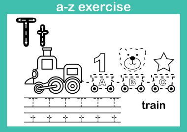 Alfabe A'dan Z'ye egzersiz Kitap Illustration boyama için karikatür kelime ile vektör