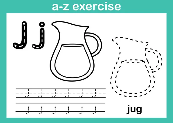 Exercício Alfabeto Com Vocabulário Dos Desenhos Animados Para Colorir Ilustração — Vetor de Stock