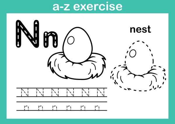 Exercício Alfabeto Com Vocabulário Dos Desenhos Animados Para Colorir Ilustração —  Vetores de Stock