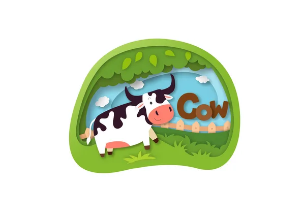 Alphabet Lettre Cow Illustration Vectorielle Concept Coupe Papier — Image vectorielle