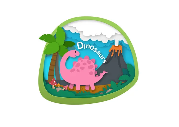 Alfabet Letter Dinosaurus Papier Gesneden Concept Vectorillustratie — Stockvector