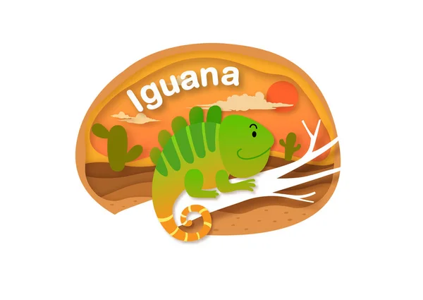 Alfabeto Carta Iguana Papel Corte Conceito Vetor Ilustração —  Vetores de Stock