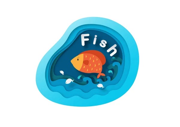 Alphabet Buchstabe Fish Konzeptvektorillustration Für Papierschnitte — Stockvektor