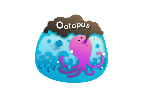 Alphabet Lettre Octopus Illustration Vectorielle Concept Coupe Papier — Image vectorielle