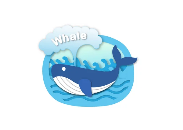 Alphabet Lettre Whale Illustration Vectorielle Concept Coupe Papier — Image vectorielle