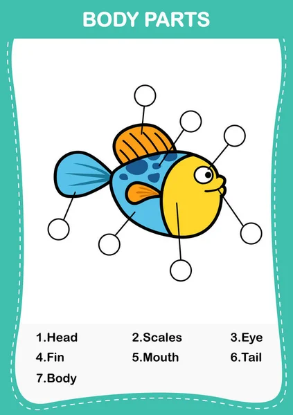 Illustration Fish Vocabulary Part Body Write Correct Numbers Body Parts — стоковый вектор