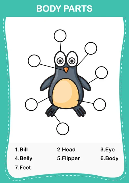 Illustration Penguin Vocabulary Part Body Write Correct Numbers Body Parts — стоковый вектор