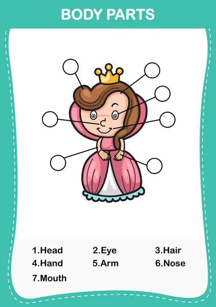 Illustration Queen Vocabulary Part Body Write Correct Numbers Body Parts — стоковый вектор