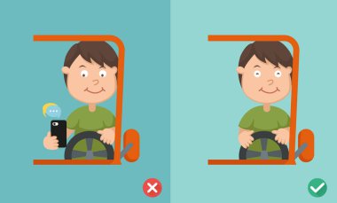 Mesaj, konuşmak yok, sağ ve yanlış araba crashes.vector illüstrasyon önlemek için yolları binme