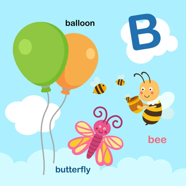 Illustration Isolated Alphabet Letter Balloon Bee Butterfly Vector — Stock Vector