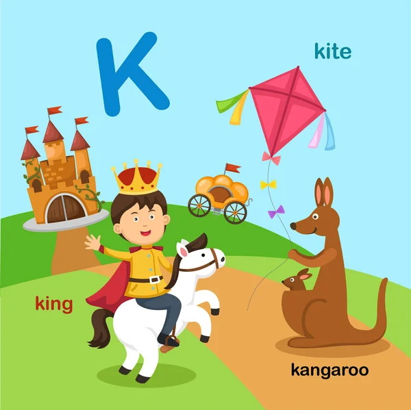 Illustration Isolated Alphabet Letter Kangaroo King Kite Vector — Stock Vector