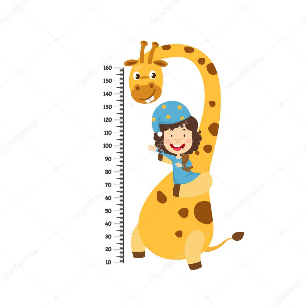 Meter wall with boy and girl.vector illustration