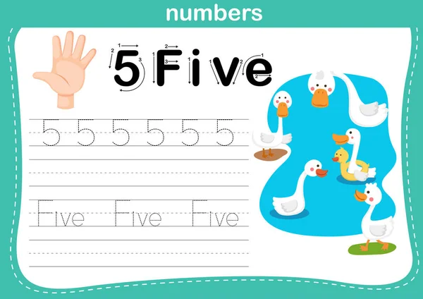 Zeigefinger und Zahl, Vektor zur Illustration von Zahlenübungen — Stockvektor