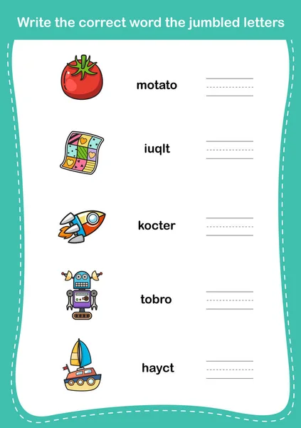 Escreva a palavra correta as letras confusas, ilustração, vetor —  Vetores de Stock