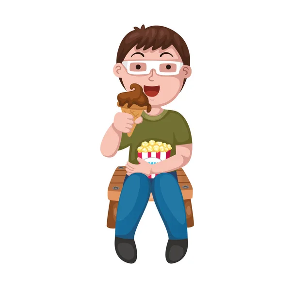 Illustration of boy with ice cream, vector — Stock Vector