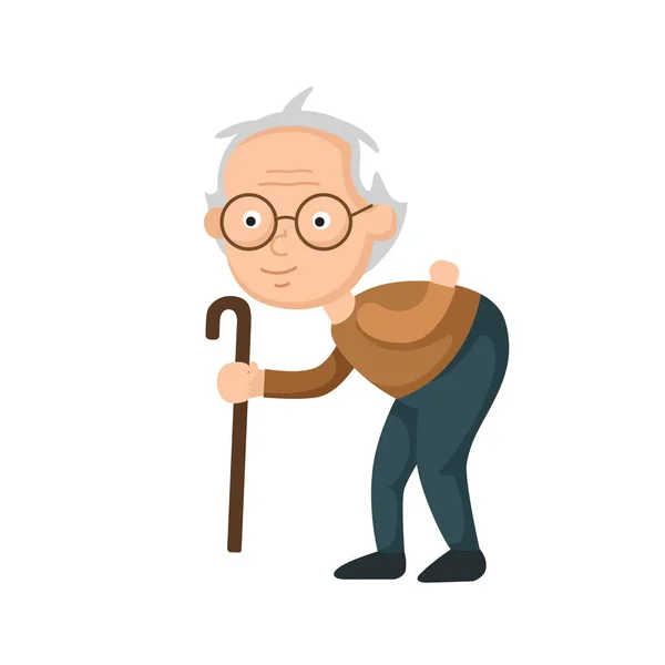 Alter Mann, der mit einem Stock geht, Vektorillustration — Stockvektor