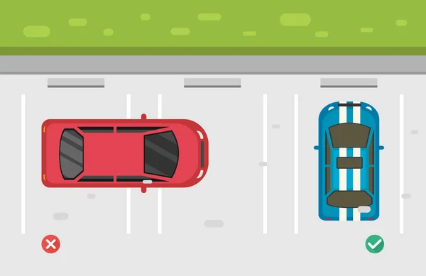 Carros de estacionamento errados e certos no vetor de ilustração de estacionamento — Vetor de Stock