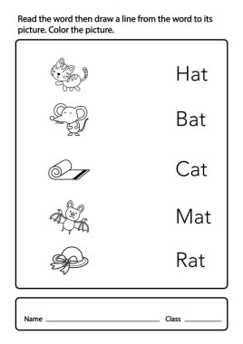 Sözcüğü okuyun ve sözcüğün resmine bir satır çizin.