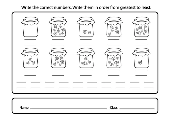 Schrijf de juiste nummers. kleur de afbeelding illustratie — Stockvector