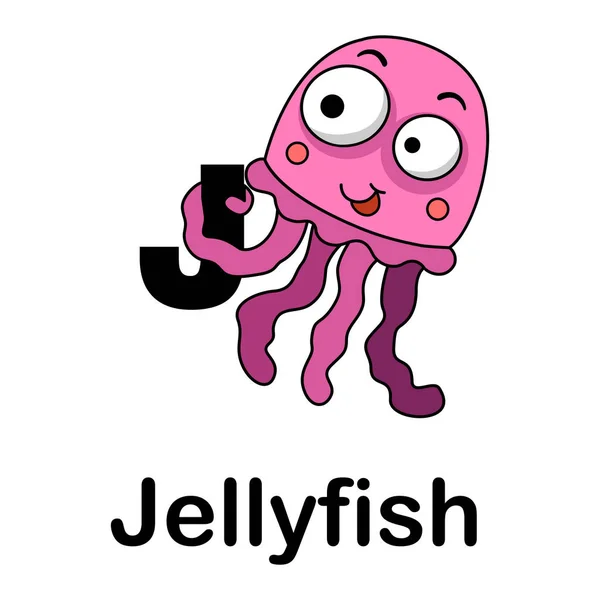 Alphabet Letter j-jellyfish vector illustration — Stock Vector