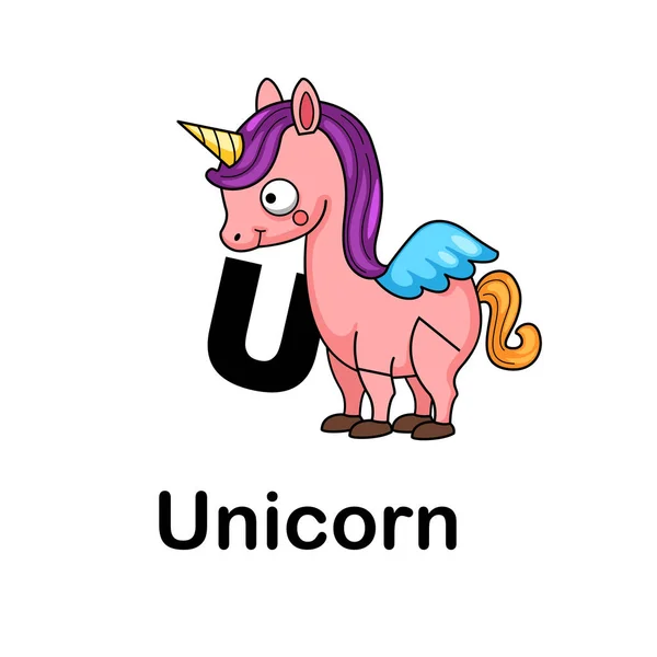 Letra del alfabeto u-unicornio vector ilustración — Vector de stock