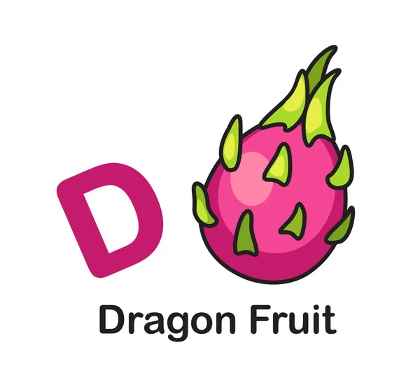 Alfabetet bokstaven D-Dragon frukt vektor illustration — Stock vektor