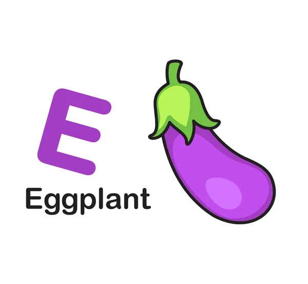 Alfabet Litera Eggplant Ilustracja Wektor — Wektor stockowy