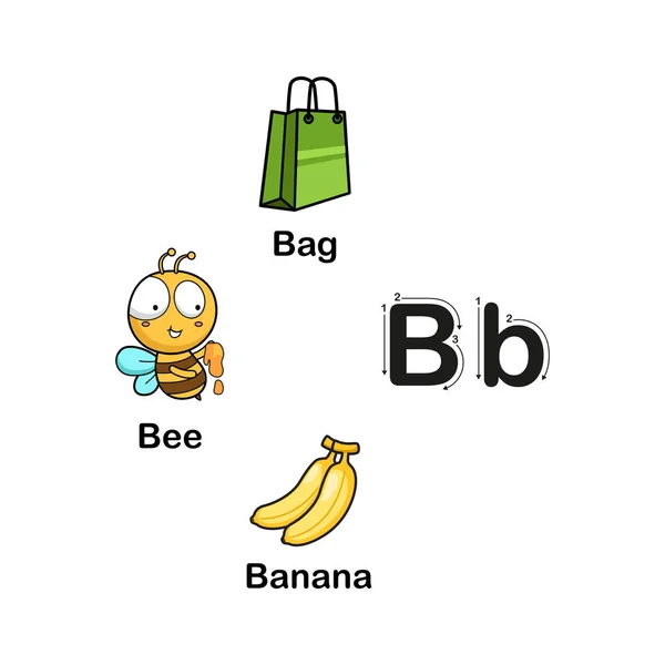 Alphabet Lettre B-bag, banane, illustration vectorielle abeille — Image vectorielle