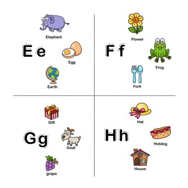 Alfabe Harfi E-F-G-H vektör çizimi