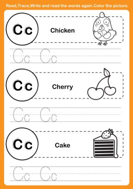 Illu boyama kitabı için çizgi film sözcükleriyle alfabe alıştırması