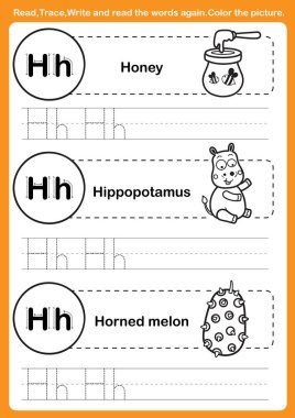 Illu boyama kitabı için çizgi film sözcükleriyle alfabe alıştırması