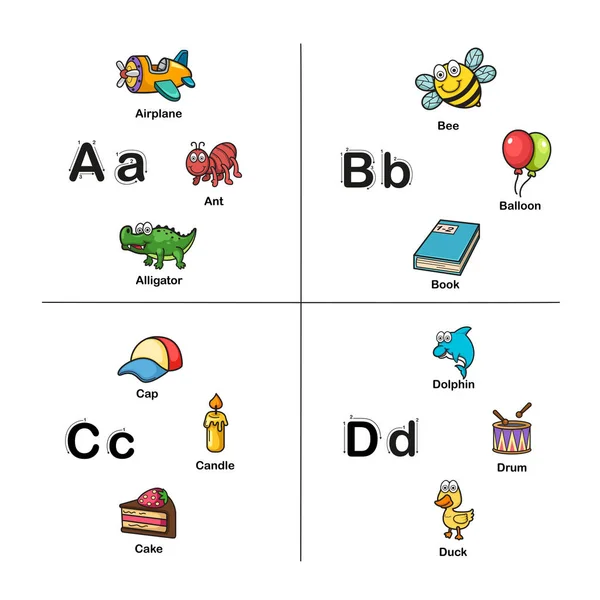 Letra del alfabeto A-B-C-D vector ilustración — Vector de stock