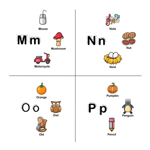 Εικονογράφηση διανύσματος του γράμματος M-N-O-P — Διανυσματικό Αρχείο