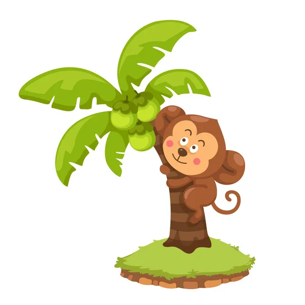 Ilustração de palmeira de coco e vetor de macaco —  Vetores de Stock