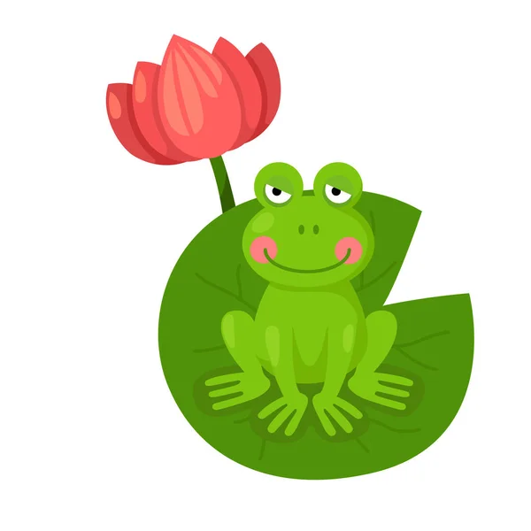 Kreslená žába na ilustraci lotosového listu, vektor — Stockový vektor