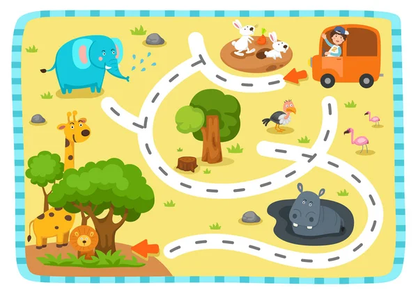Pedagogiska Labyrint Spel För Barn Illustration — Stock vektor