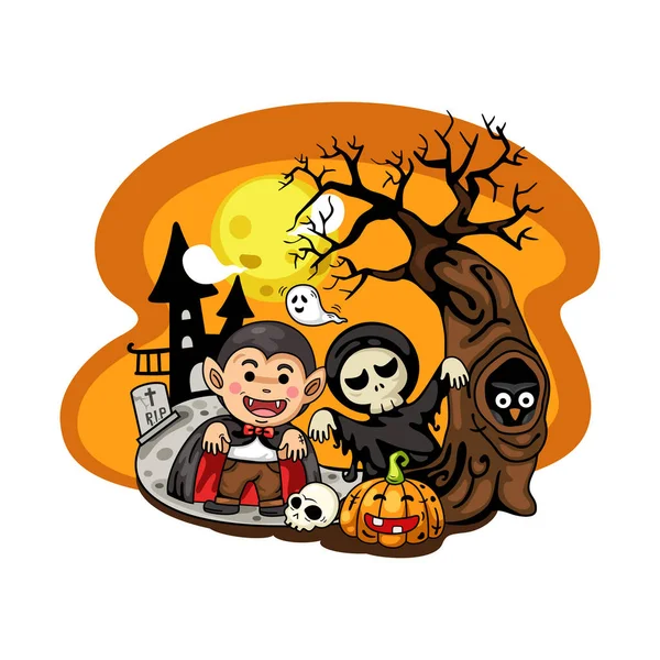 Halloween Gyerekek Jelmez Party Izolátum Fehér Háttér — Stock Vector