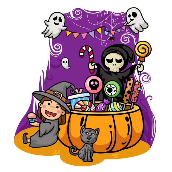 Halloween Gyerekek Jelmez Party Izolátum Fehér Háttér — Stock Vector