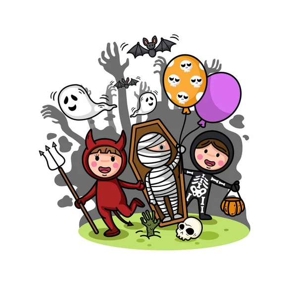 Halloween Kids Costume Party Isolate White Background — Stock Vector