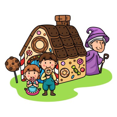 Peri masalları, Hansel ve Gretel. Beyaz arka planda izole edilmiş..