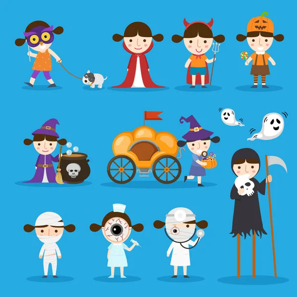 Halloween Enfants Costume Fête Isoler Sur Fond Blanc — Image vectorielle