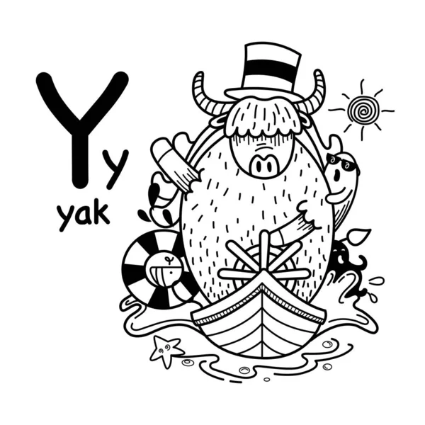 Letra Dibujada Mano Alfabeto Ilustración Yak Vector — Vector de stock