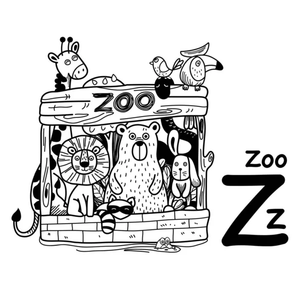 Dibujado Mano Letra Del Alfabeto Zoo Ilustración Vector — Archivo Imágenes Vectoriales
