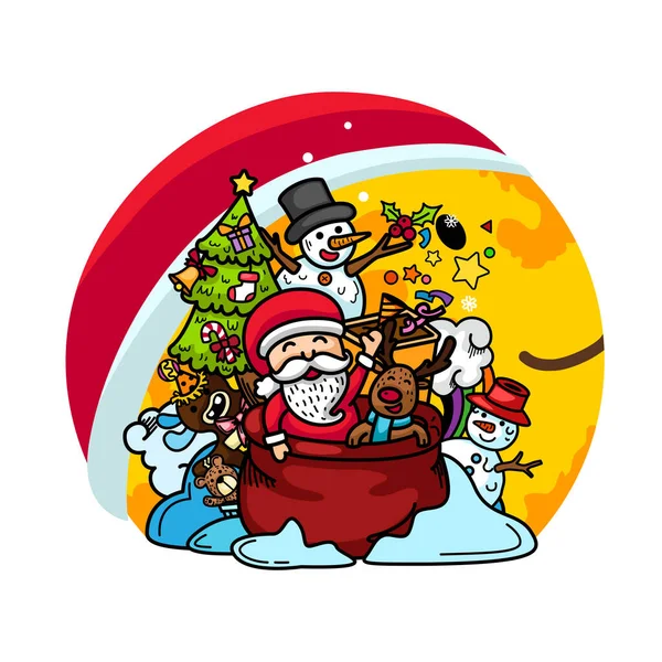 Ručně Kreslený Santa Claus Šťastný Nový Rok Veselé Vánoční Ilustrační — Stockový vektor