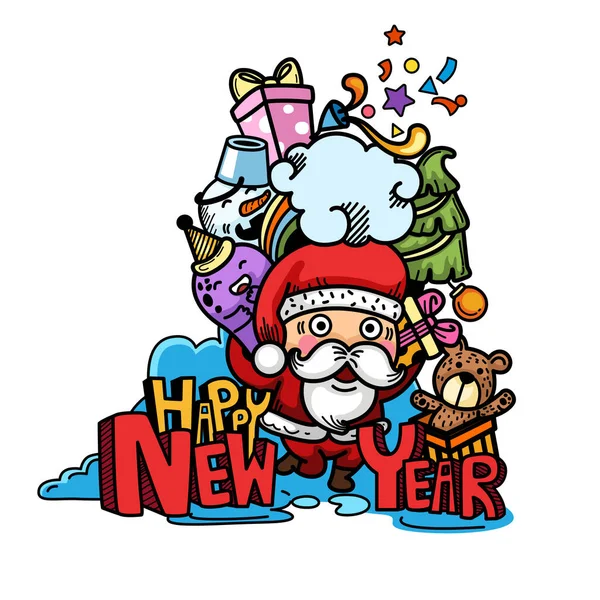 Mano Dibujado Santa Claus Feliz Año Nuevo Feliz Christmas Illustration — Vector de stock