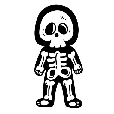 İskelet kostüm giymiş cadılar bayramı çocuğu el çizimi konsept vektörü