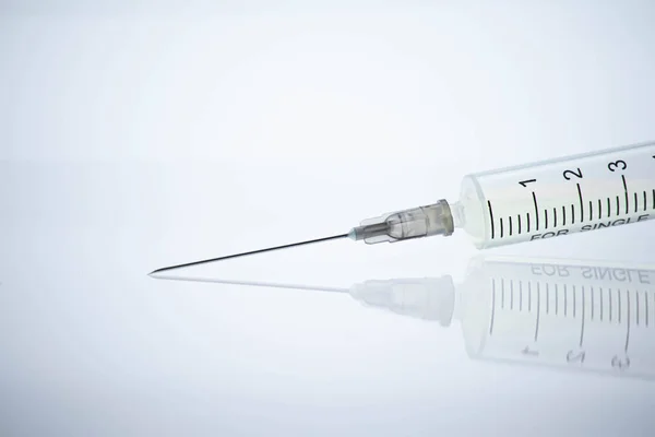 Medical Syringe Medicine Long Sharp Needle White Background Reflection Object Royalty Free Stock Images